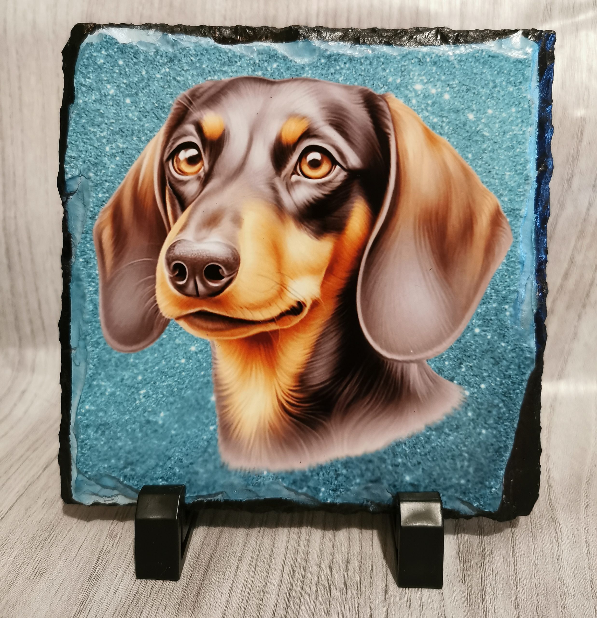 Dachshund Slate Standing Plaque 14cm x 14cm