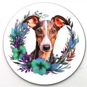 Whippet with Floral Wreath Coaster