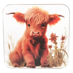 In The Grass Baby Highland Cow Coaster