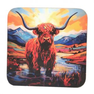 A Heart of Fire Highland Cow Coaster