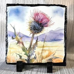 Purple Thistle Standing Slate Plaque 14cm x 14cm