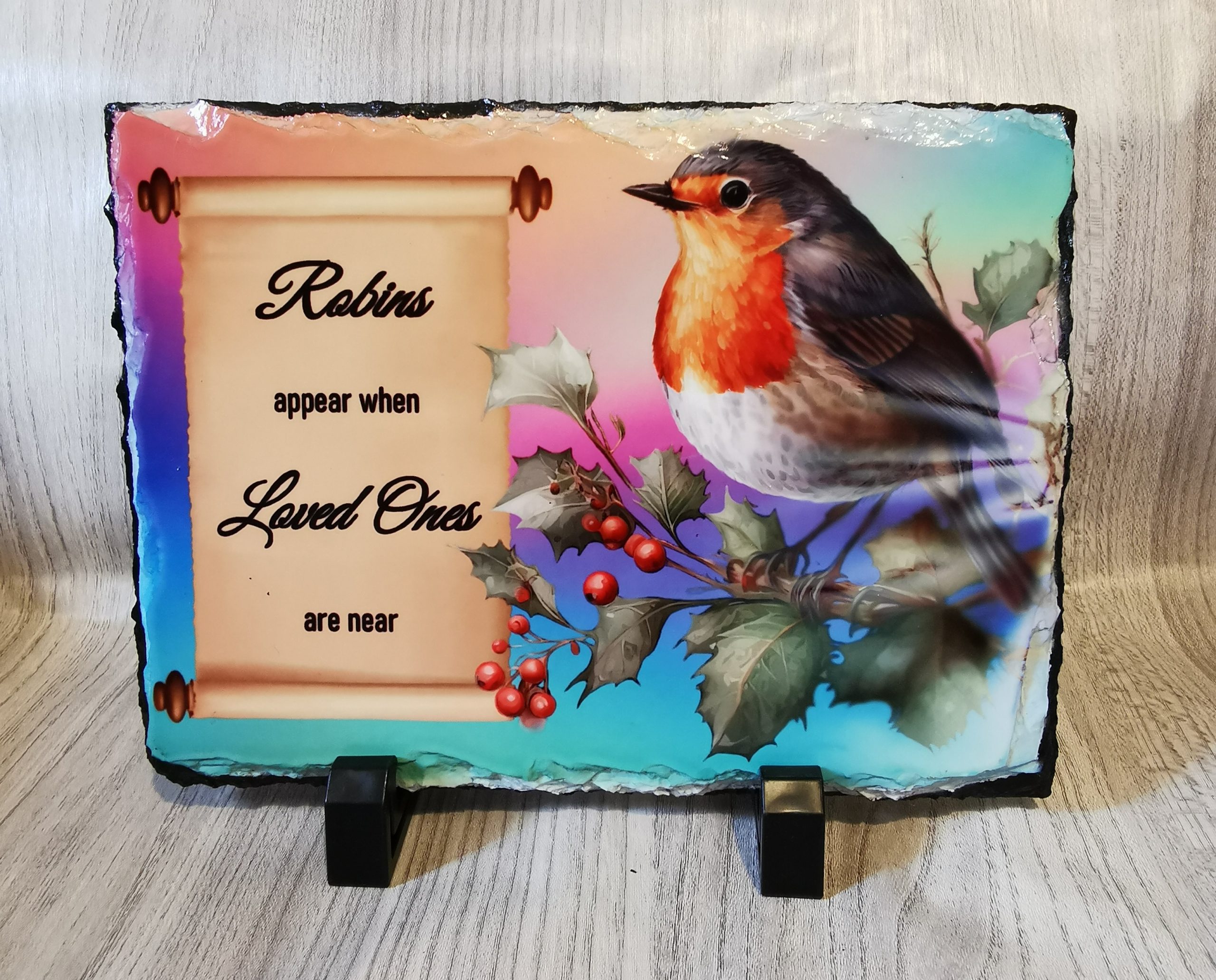 Robin Memorial Slate Standing Plaque 19cm x 14cm