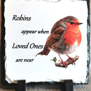 Robin Memorial Slate Standing Plaque 14cm x 14cm