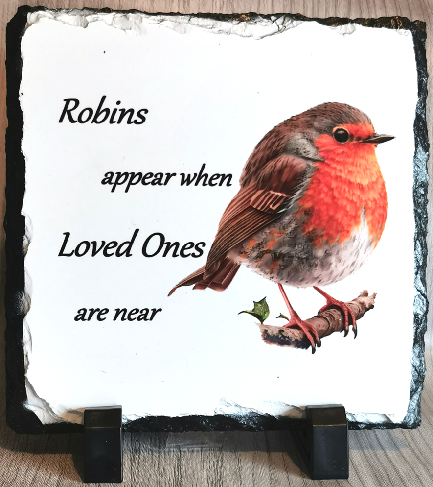 Robin Memorial Slate Standing Plaque 14cm x 14cm