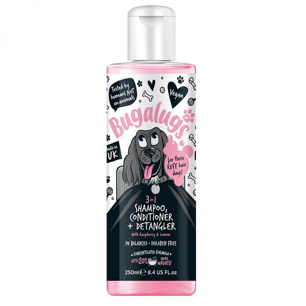 3 in 1 Raspberry & Lemon Dog Detangling Shampoo & Conditioner by Bugalugs 250ml
