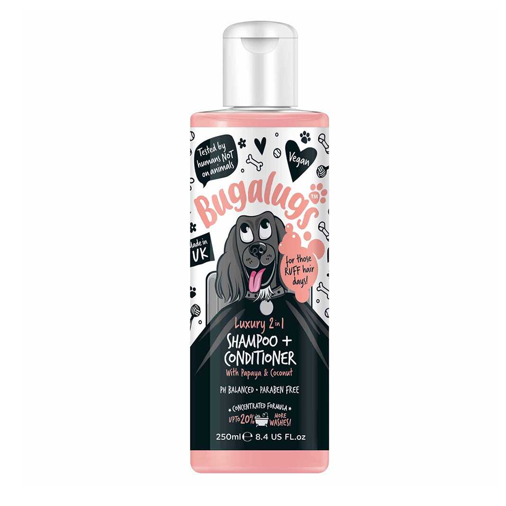Luxury 2 in 1 Raspberry & Lemon Detangling Dog Shampoo & Conditioner by Bugalugs 250ml